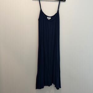 HIHO Tortola Women's XL Blue Crinkle Midi Dress Braided Straps Pockets Beach